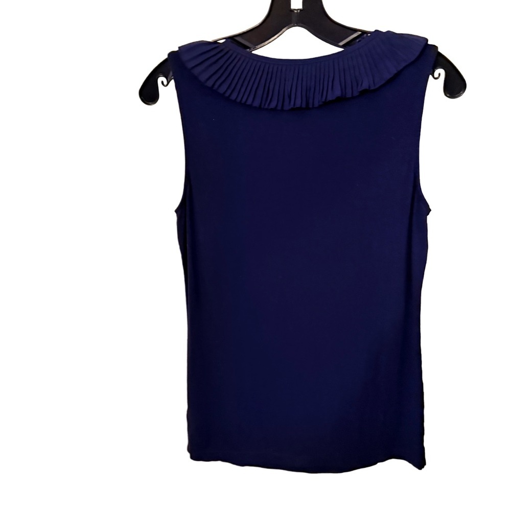 Lauren Ralph Lauren Women’s Ruffled Front Sleeveless Top Navy Sz S/P NWOT - Picture 3 of 9